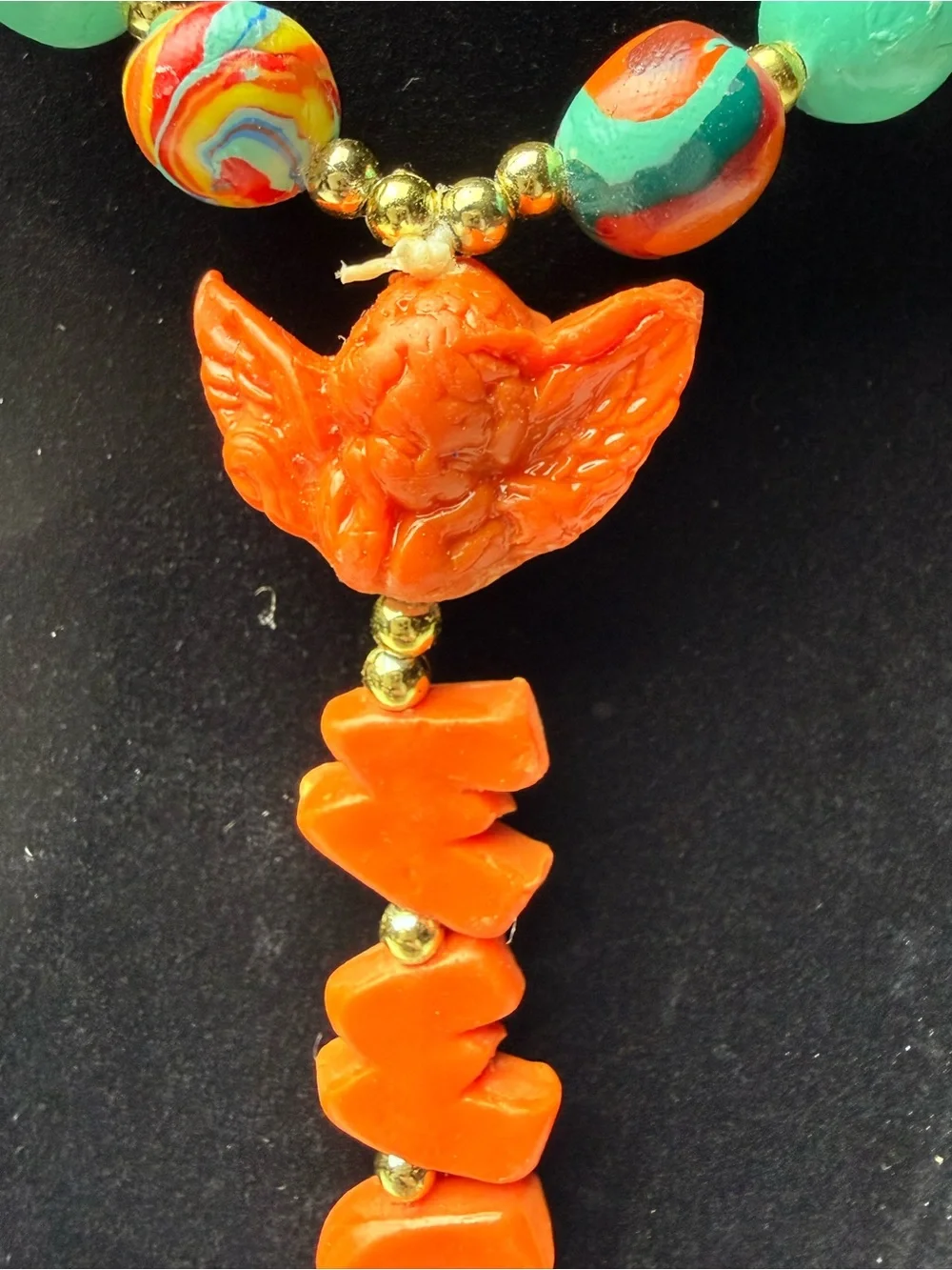 Handmade Catholic Rosary Necklace Orange Green Clay Beaded What Would Jesus Do - Picture 2 of 8